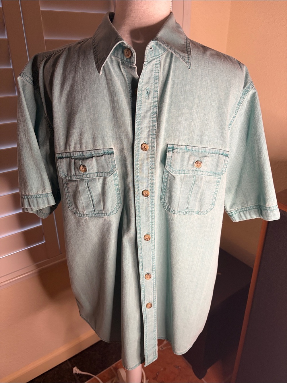 👔🩵Outdoor Life Aqua Blue Short Sleeved Button Down Shirt W/Collar Size M